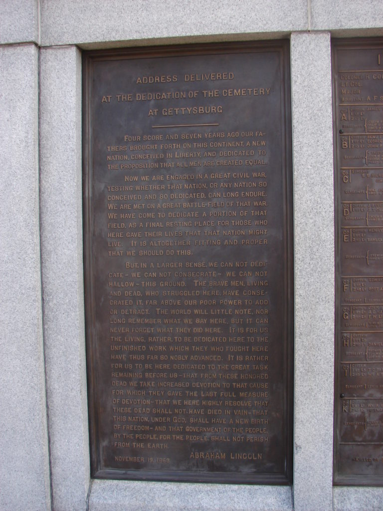 Plaque inscribed with Lincoln's full Gettysburg Address