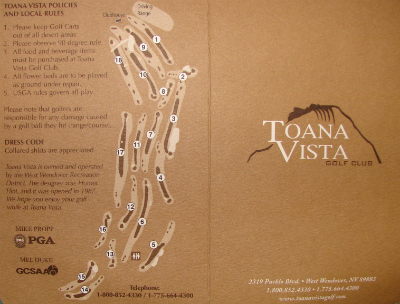 Front Cover of Toana Vista Scorecard