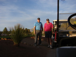 My playing partner Joe and I, at the 18th tee, Painted Desert Golf Club