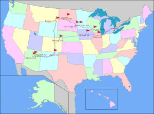 map of USA with golf flags indicating locations of courses played.