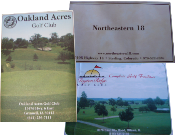 scorecard covers for Dayton Ridge GC, Oakland Acres GC and Northeastern 18 GC