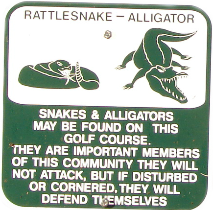 Snakes and Alligators on the course sign